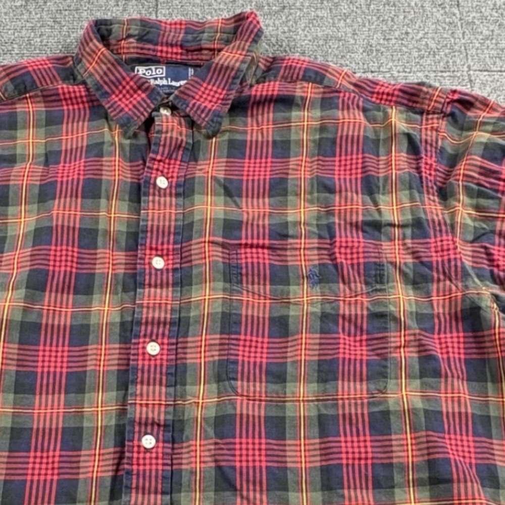 Polo Ralph Lauren Elliott Shirt Mens XL Red Green Plaid Cotton Button Down Logo
